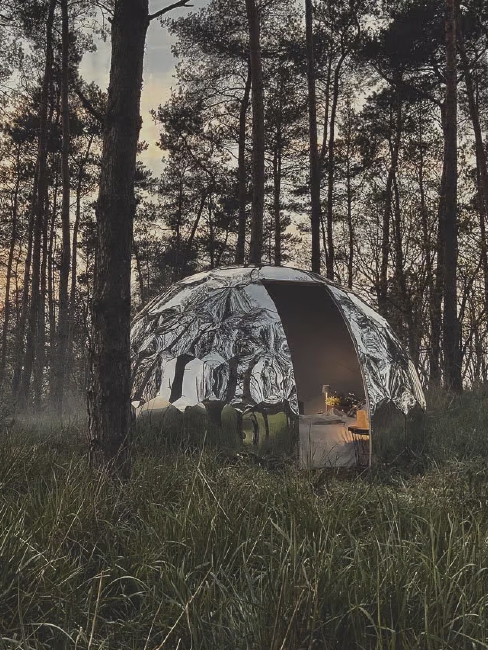 Glamping at Bandy Canyon Ranch. Futuristic dome tent in the middle of the forest